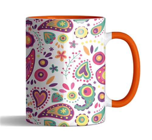 ماگ طرح بته جقه تو رنگی (نارنجی) کد 2174