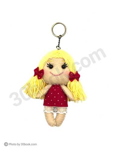 جاسوئیچی عروسک نمدی دختر لباس قرمز موی زرد