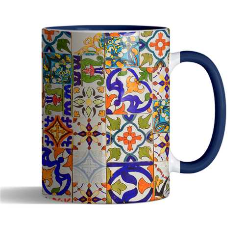 ماگ طرح کاشی تورنگی(سرمه ای)کد 2389