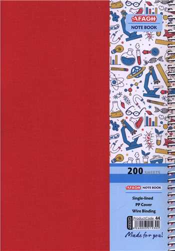 دفتر 200 برگ قرمز (جلد طلقی متالیک)(4402)(آفاق)