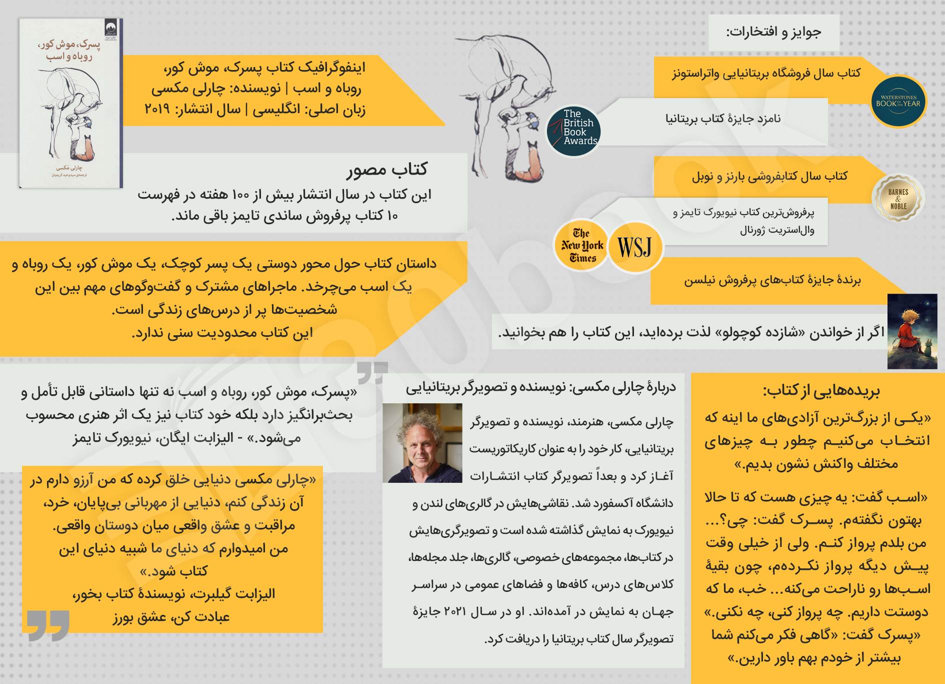 اینفوگرافیک کتاب پسرک موش کور روباه و اسب